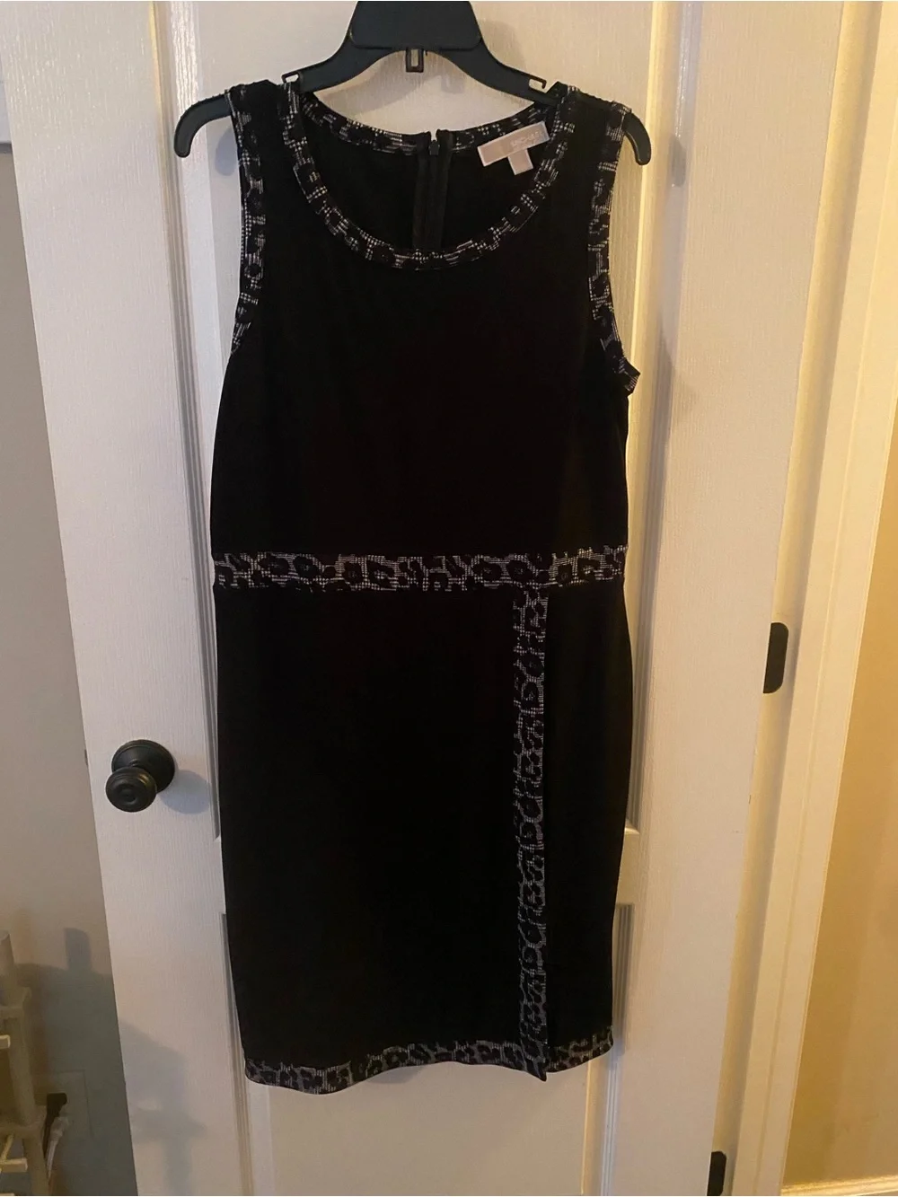Michael Kors Black Sleeveless Midi Dress with Textured Trim